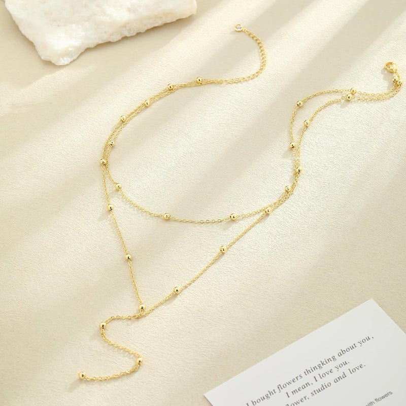 Pancert Gold Necklace for Women, Dainty Long Necklace 14k Gold Plated/Silver Y-Shaped Pendant Necklace Trendy Layered Cz Beaded Chain Lip chain Drop Necklaces for Women Gift Jewelry - Image 4
